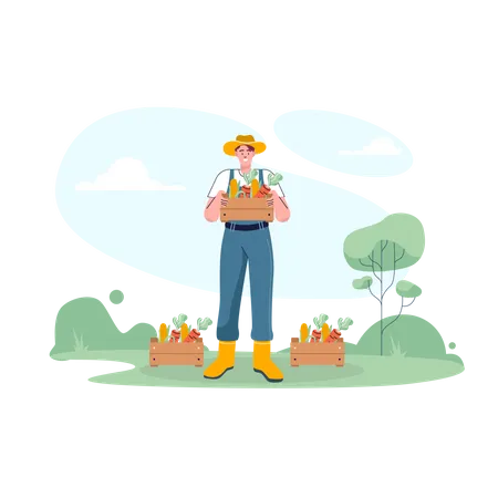 Male farmer with fresh vegetable collection  Illustration