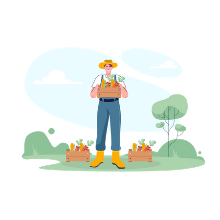 Male farmer with fresh vegetable collection  Illustration