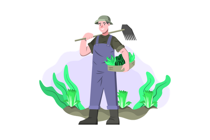 Male farmer with rake  Illustration