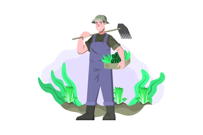 Male farmer with rake  Illustration