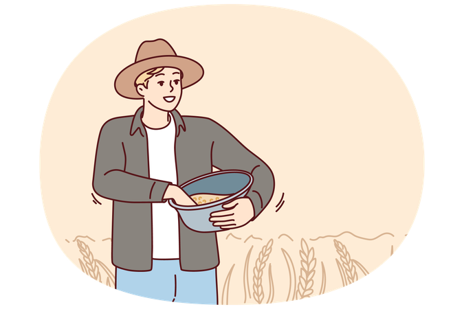 Male farmer working in field  Illustration