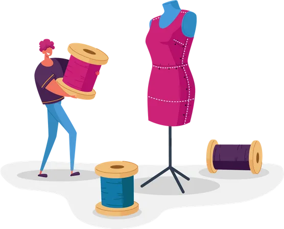 Male fashion designer making dress  Illustration