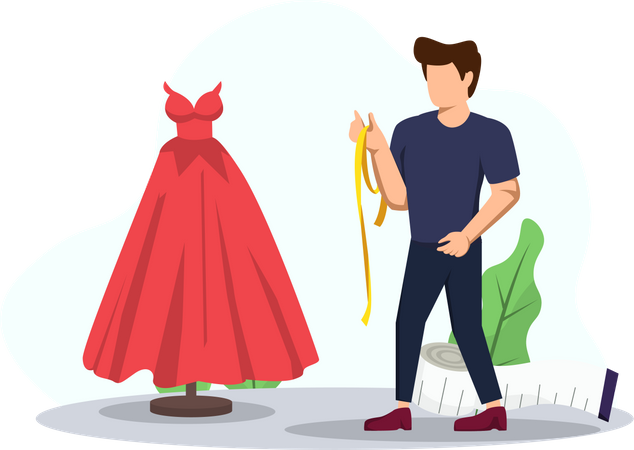 Male Fashion Designer Making Dress  Illustration