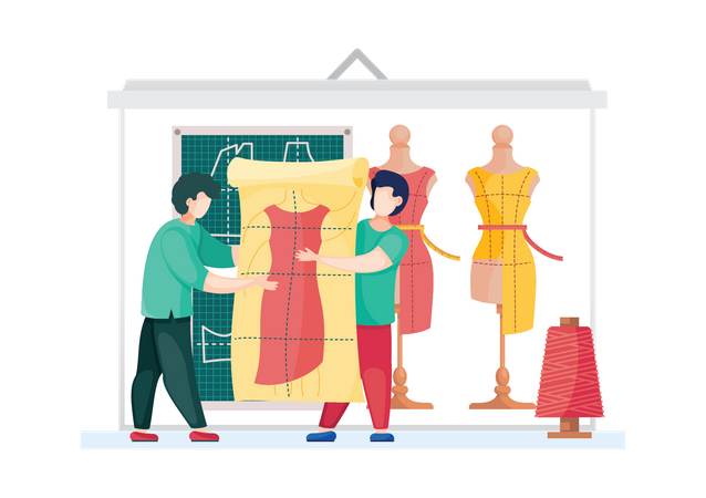 Male fashion designer working on dress prototype  Illustration