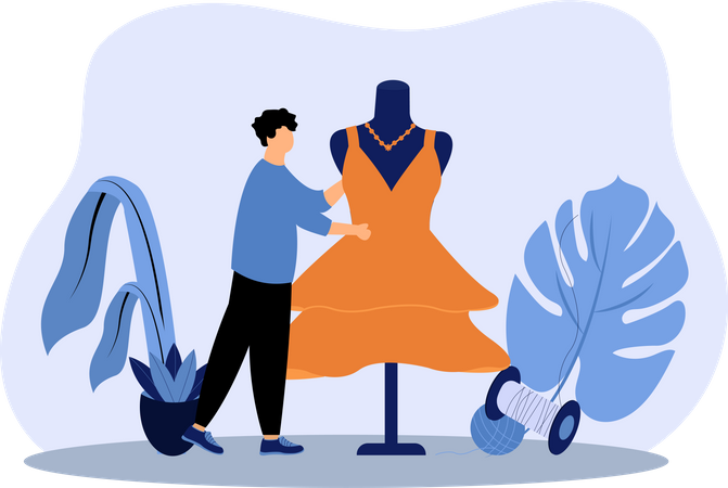 Male fashion maker making dress Illustration