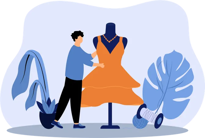 Male fashion maker making dress  Illustration