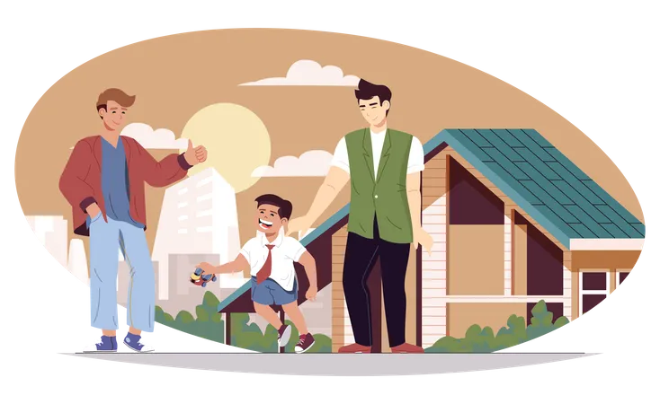 Male fathers with son walking at street Illustration