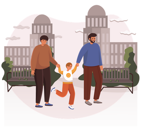 Male fathers with son walking at street Illustration
