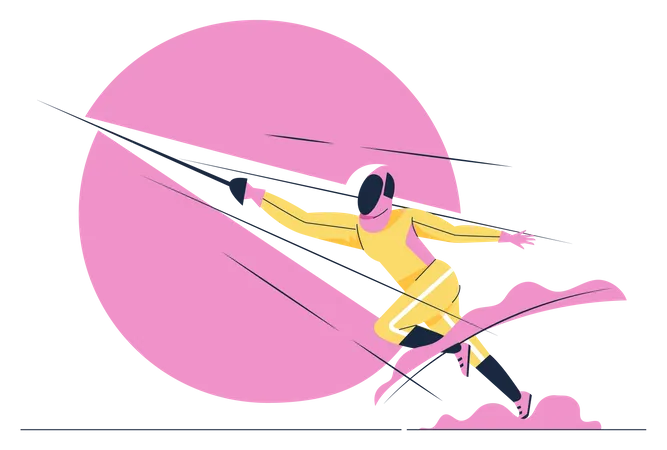 Athlete Fencing Man In Outfit With A Sword Sportsman Lunges Forward With A Sword Competing Or Practicing In Cartoon Character Vector Illustration Illustration