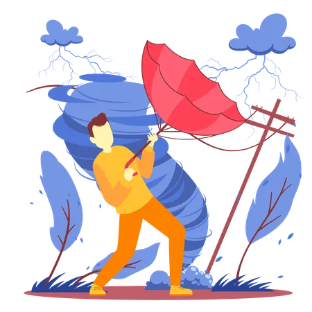 Male Fighting with Thunderstorm  Illustration