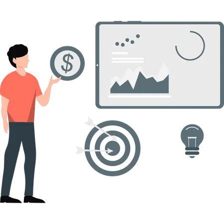 Male financial adviser analyzing stock market  Illustration