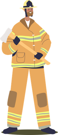 Male firefighter hold axe  Illustration