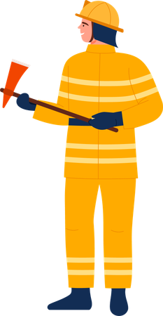 Male firefighter hold axe  Illustration