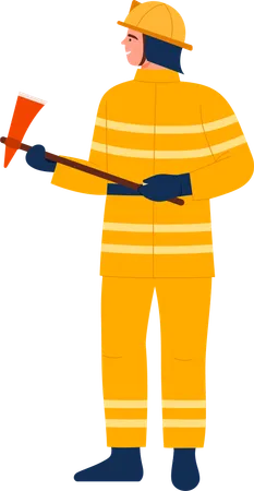 Male firefighter hold axe  Illustration