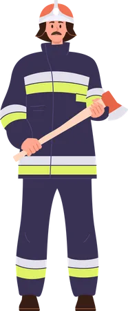 Male firefighter in helmet with axe  일러스트레이션