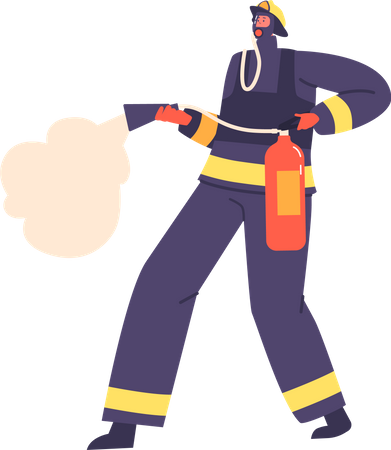 Male Firefighter With Fire Extinguisher  Illustration