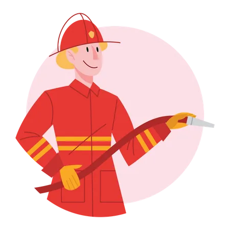 Male fireman with water hose  Illustration