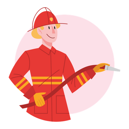 Male fireman with water hose  Illustration