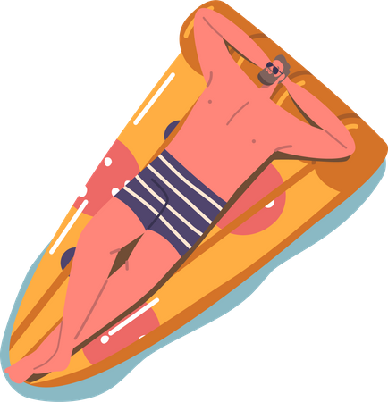 Male Floating On Inflatable Pizza Mattress Top View  Illustration
