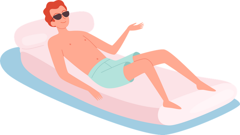 Male floating rubber mattress in swimming pool  Illustration