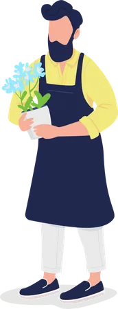 Male florist in apron with flower  Illustration