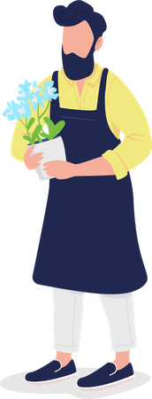 Male florist in apron with flower  Illustration