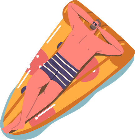 Mâle flottant sur un matelas à pizza gonflable, vue de dessus  Illustration