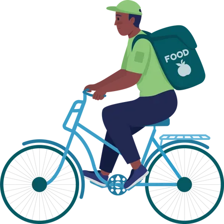 Courier Ride On Bicycle Semi Flat Color Vector Character Posing Figure Full Body Person On White Delivery On Bike Isolated Modern Cartoon Style Illustration For Graphic Design And Animation Illustration