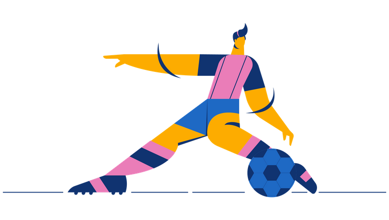 Male footballer kicking ball Illustration