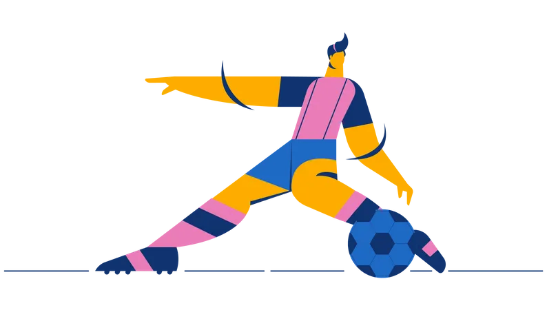 Abstract The Soccer Athlete Or Football Player Kicks The Ball With Sportive Equipment In Competitive Game Flat Cartoon Character Illustration Vector Illustration