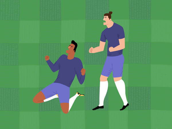 Male footballers enjoying goal Illustration