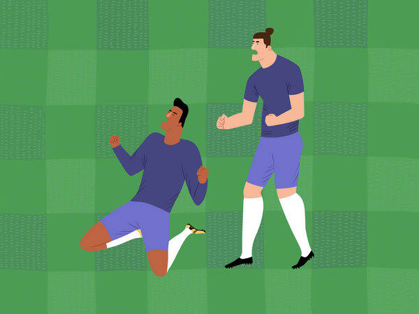 Male footballers enjoying goal  Illustration