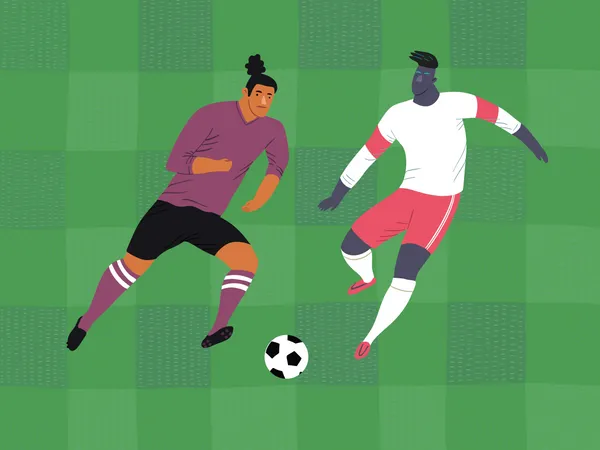 Male footballers playing Illustration