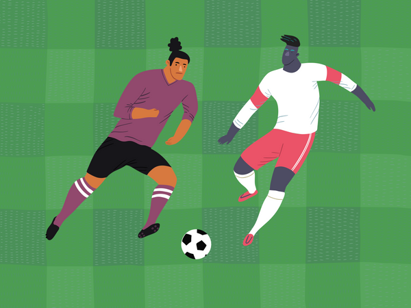 Male footballers playing  Illustration