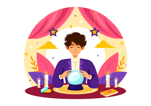 Male Fortune Teller with crystal ball  일러스트레이션