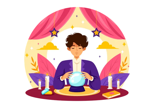 Male Fortune Teller with crystal ball  Illustration