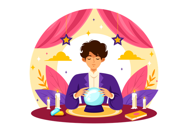 Male Fortune Teller with crystal ball  Illustration