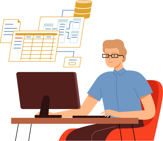 Male freelance developer working on algorithm  Illustration