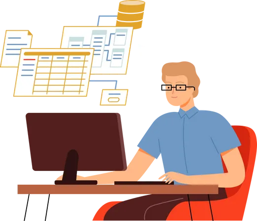 Male freelance developer working on algorithm  Illustration