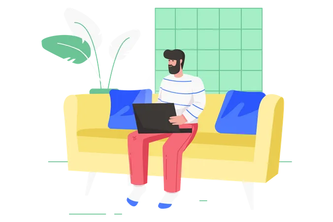 Male Freelance working from home Illustration