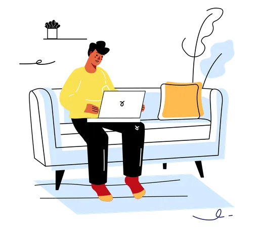 Freelance Working Concept Set In Flat Line Design Men And Women Work Remotely Using Laptops And Computers Doing Tasks Online At Home Offices Vector Illustration With Outline Colorful Web Scenes Illustration
