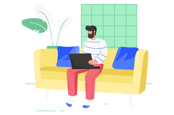 Male Freelance working from home  Illustration