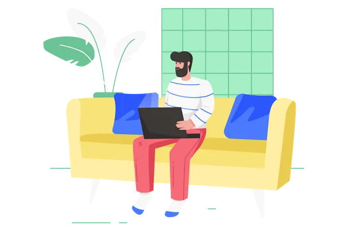 Male Freelance working from home  Illustration