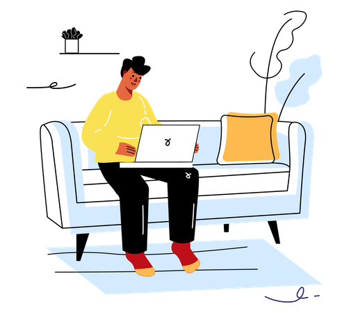 Male Freelance working from home  イラスト