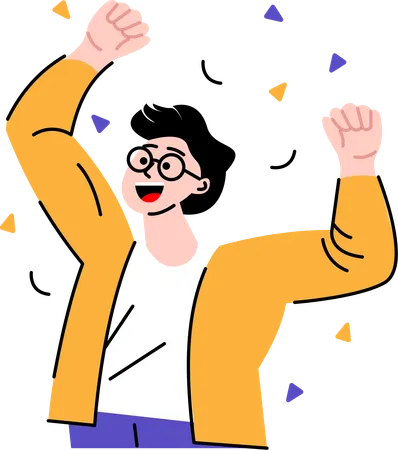 Male freelancer celebrating success  Illustration