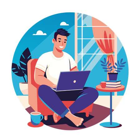 Male freelancer doing work  Illustration