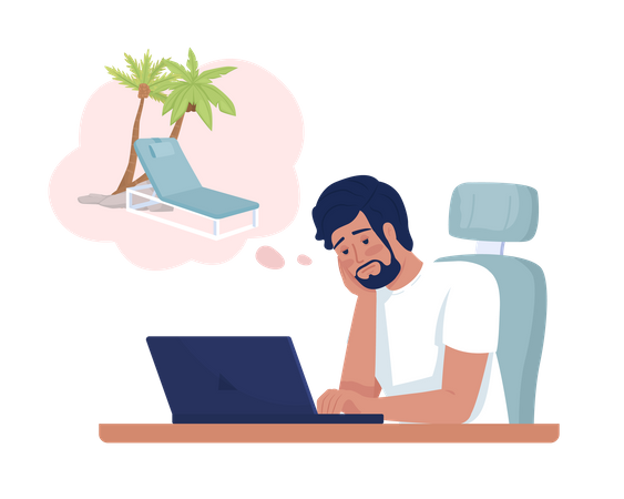 Male freelancer dreaming about vacation  Illustration