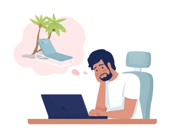 Male Freelancer Dreaming About Vacation Semi Flat Color Vector Character Editable Figure Full Body Person On White Simple Cartoon Style Illustration For Web Graphic Design And Animation Illustration