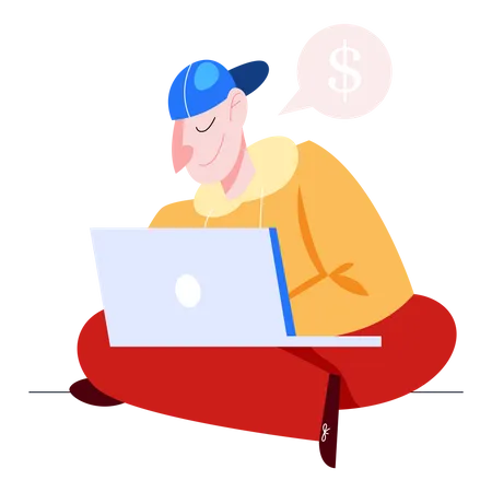 Man With Laptop Computer Character Working On Notebook Isolated Flat Vector Illustration Illustration