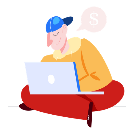 Male freelancer making money online  Illustration